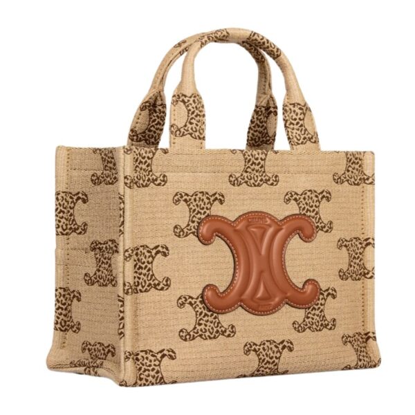 CELINE SMALL CABAS THAIS IN RAFFIA EFFECT TEXTILE WITH LEOPARD TRIOMPHE - Image 3