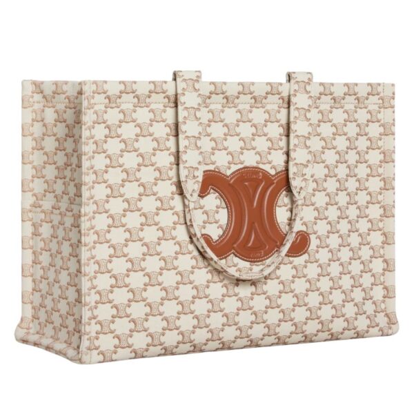 CELINE LARGE CABAS THAIS IN TEXTILE WITH TRIOMPHE CANVAS PRINT AND CALFSKIN - Image 3
