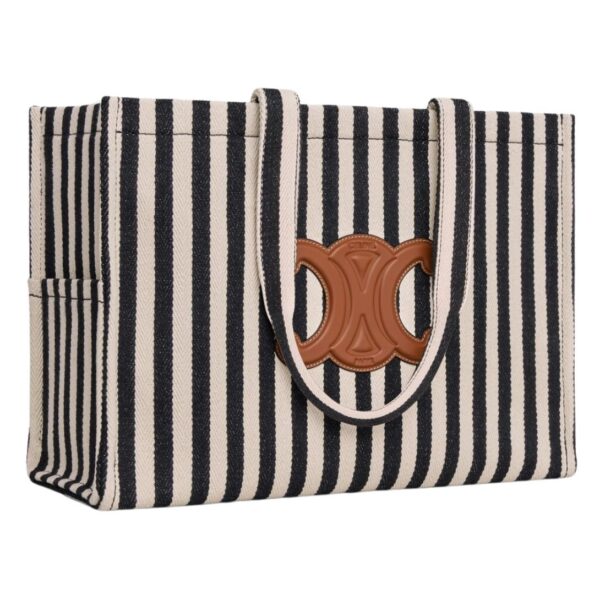 CELINE LARGE CABAS THAIS IN STRIPED TEXTILE AND CALFSKIN - Image 3