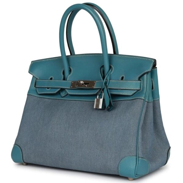 VINTAGE HERMÈS BIRKIN 30 DENIM AND BLUE JEAN GULLIVER PALLADIUM HARDWARE - Image 3
