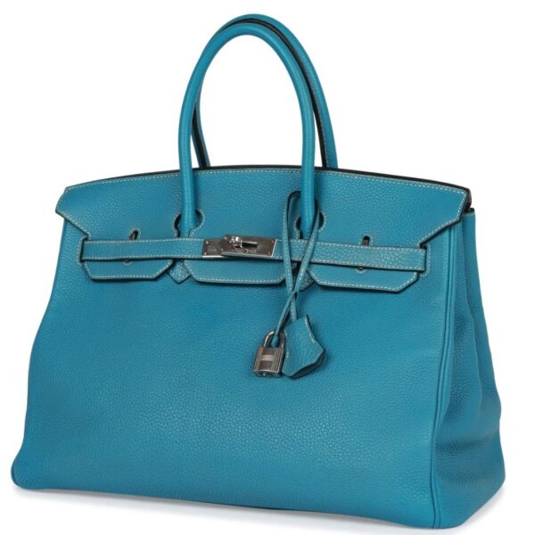 PRE-OWNED HERMÈS BIRKIN 35 BLUE JEAN TOGO PALLADIUM HARDWARE - Image 3