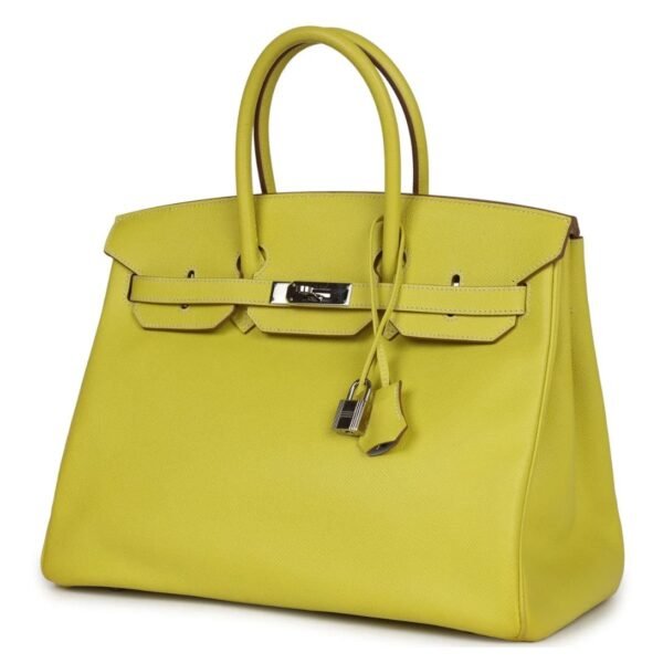 PRE-OWNED HERMÈS BIRKIN 35 LIME CANDY EPSOM PALLADIUM HARDWARE - Image 3