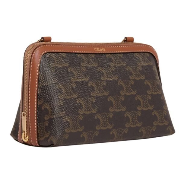 CELINE CLUTCH WITH CHAIN IN TRIOMPHE CANVAS AND LAMBSKIN TAN - Image 4