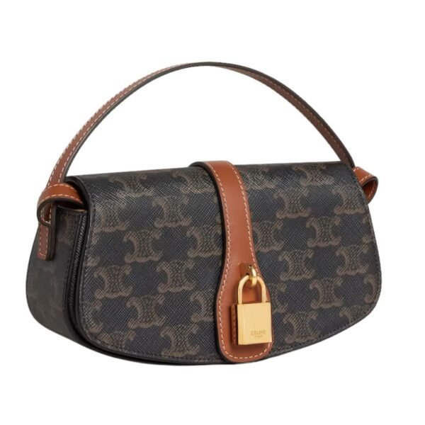 CELINE CLUTCH ON STRAP TABOU IN TRIOMPHE CANVAS AND CALFSKIN TAN - Image 4