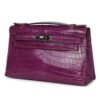 PRE-OWNED HERMÈS KELLY POCHETTE VIOLET SHINY NILOTICUS CROCODILE PALLADIUM HARDWARE - Image 3