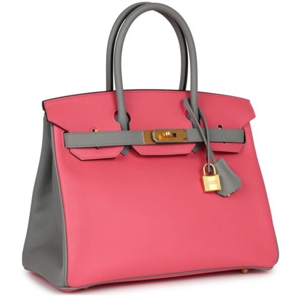 PRE-OWNED HERMÈS SPECIAL ORDER (HSS) BIRKIN 30 ROSE AZALEE AND GRIS MOUETTE EPSOM BRUSHED GOLD HARDWARE - Image 3
