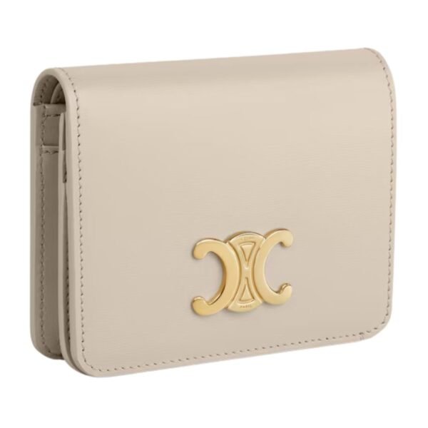 CELINE TRIOMPHE COMPACT WALLET IN SHINY CALFSKIN LIGHT STONE - Image 7