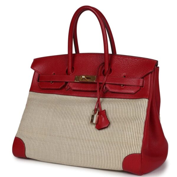 VINTAGE HERMÈS BIRKIN 35 ROUGE VIF BUFFALO AND CRINOLINE GOLD HARDWARE - Image 3