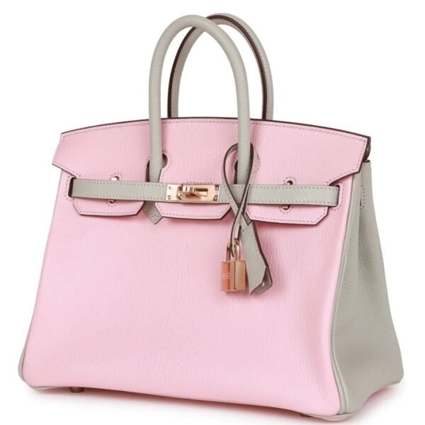 HERMÈS SPECIAL ORDER (HSS) BIRKIN 25 ROSE SAKURA AND GRIS PERLE CHEVRE MYSORE ROSE GOLD HARDWARE - Image 3