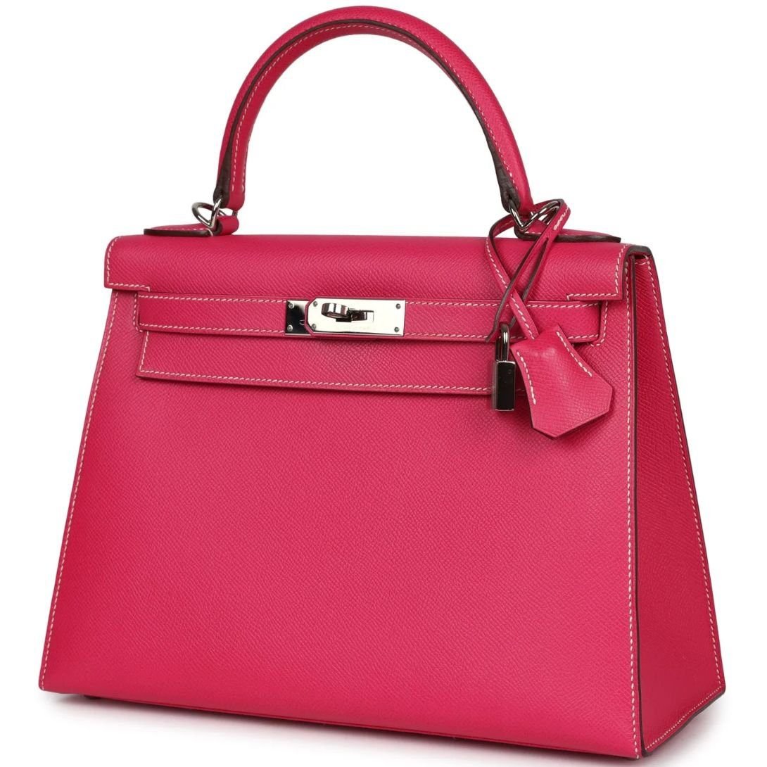 PRE-OWNED HERMÈS KELLY SELLIER 28 ROSE TYRIEN EPSOM PALLADIUM HARDWARE - Image 3