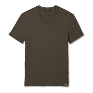TOM FORD COTTON V NECK T SHIRT MILITARY GREEN