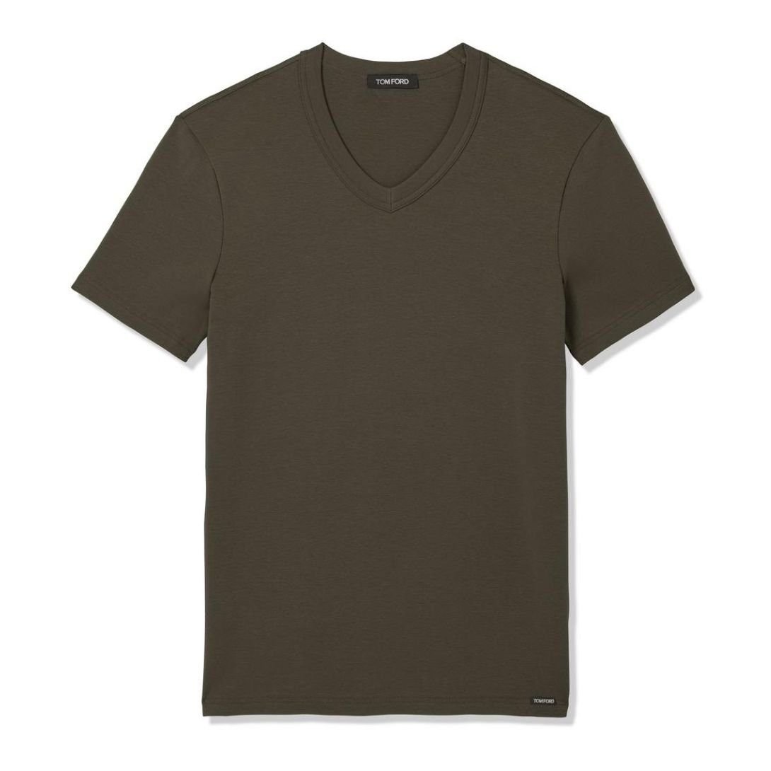 3-64-1.jpg TOM FORD COTTON V NECK T SHIRT MILITARY GREEN