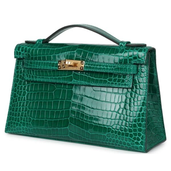HERMÈS KELLY POCHETTE EMERALD SHINY POROSUS CROCODILE GOLD HARDWARE - Image 3