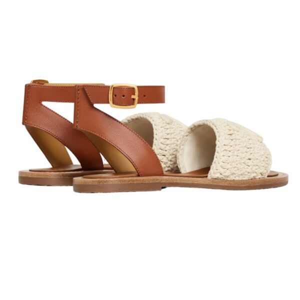 CELINE LYMPIA SANDAL IN TRIOMPHE MACCRAMÉ COTTON AND CALFSKIN ECRU-TAN - Image 4