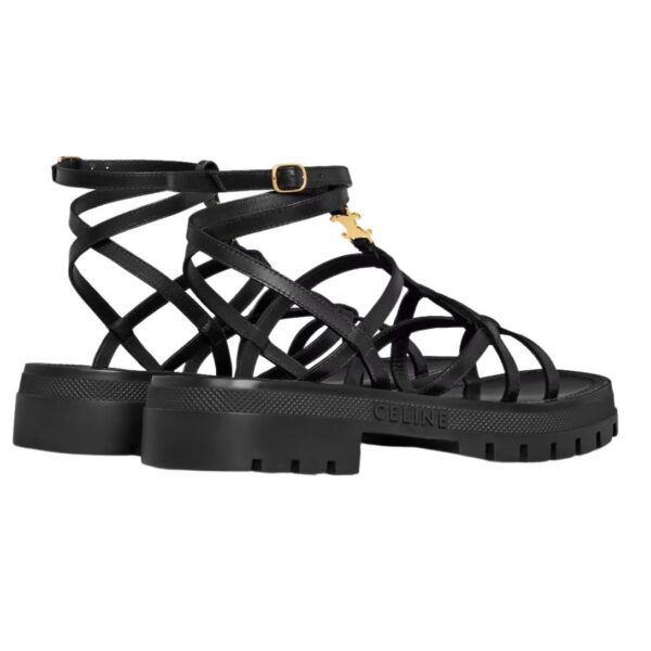 CELINE CLEA TRIOMPHE STRAPPY SANDAL IN CALFSKIN VEGETAL TANNING BLACK - Image 4