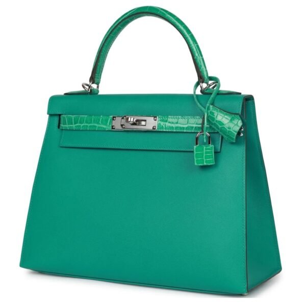 HERMÈS KELLY SELLIER 28 VERT VERONE MADAME AND SHINY NILOTICUS CROCODILE TOUCH PALLADIUM HARDWARE - Image 3
