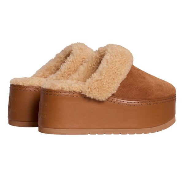 CELINE DANA WEDGE MULE IN SUEDE CALFSKIN AND SHEARLING - Image 3