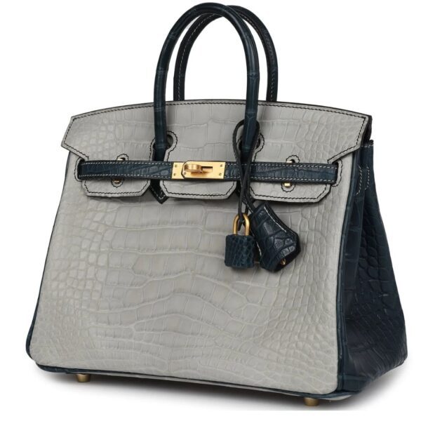 HERMÈS SPECIAL ORDER HSS BIRKIN 25 GRIS PERLE AND VERT ROUSSEAU MATTE ALLIGATOR BRUSHED GOLD HARDWARE - Image 3