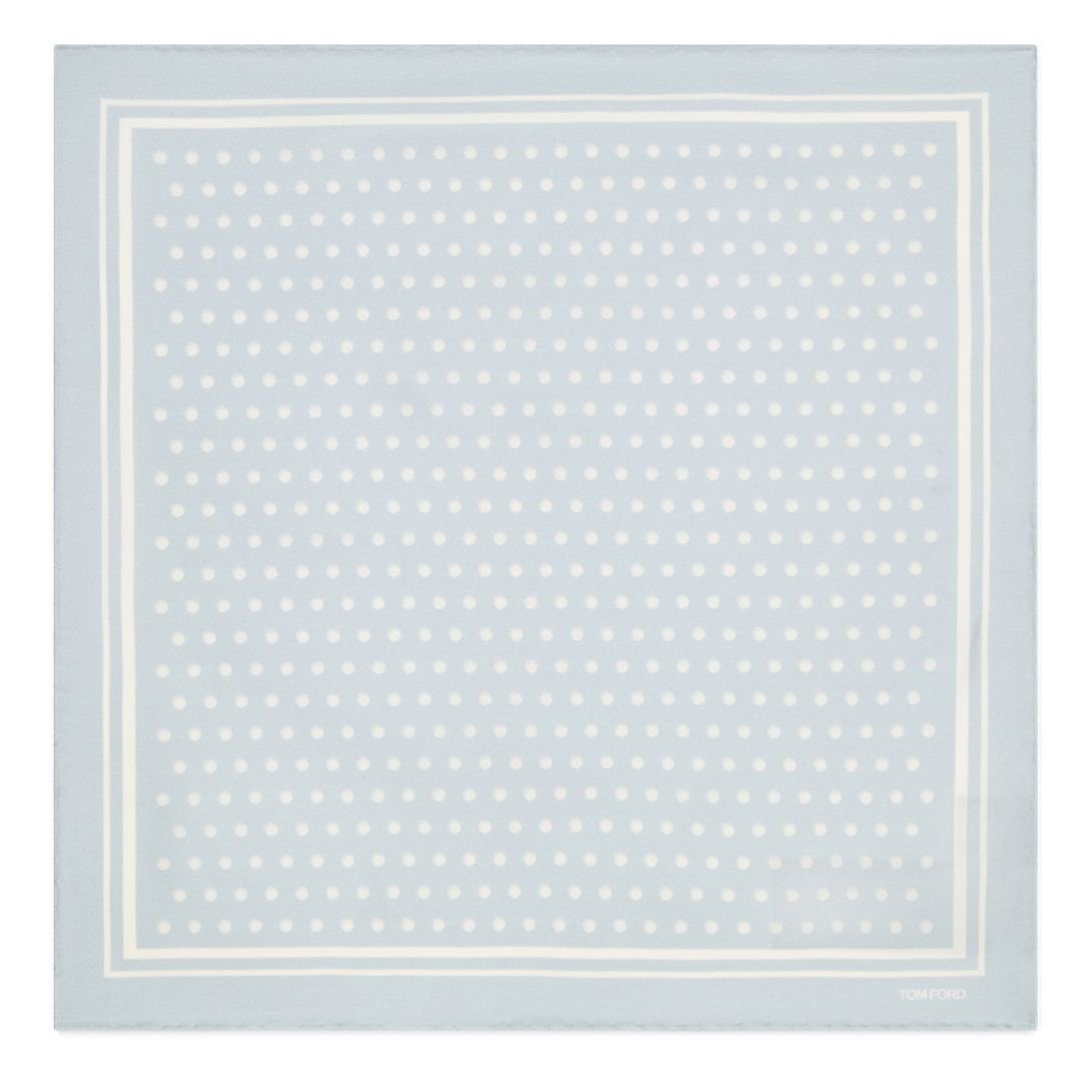 TOM FORD POLKA DOT SQUARE DESIGN POCKET SQUARE SILVER BLUE