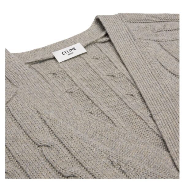 CELINE TRIOMPHE CARDIGAN IN CABLE KNIT CASHMERE LIGHT GREY - Image 6