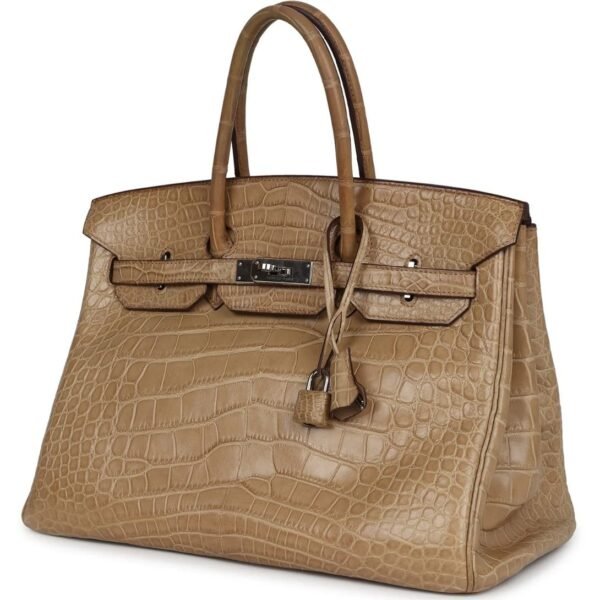 PRE-OWNED HERMÈS BIRKIN 35 POUSSIERE MATTE ALLIGATOR PALLADIUM HARDWARE - Image 3