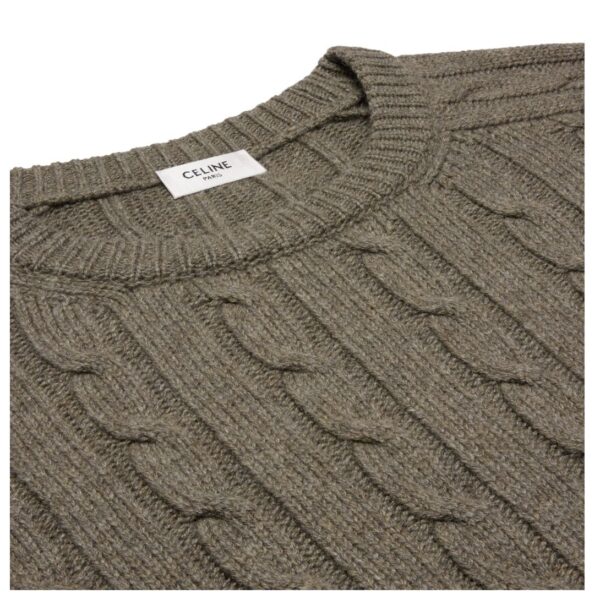 CELINE CABLE KNIT TRIOMPHE SWEATER IN CASHMERE TAUPE - Image 4