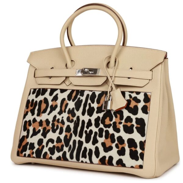 HERMÈS BIRKIN 35 PARCHEMIN TOGO AND LEOPARD TROIKA PALLADIUM HARDWARE - Image 3
