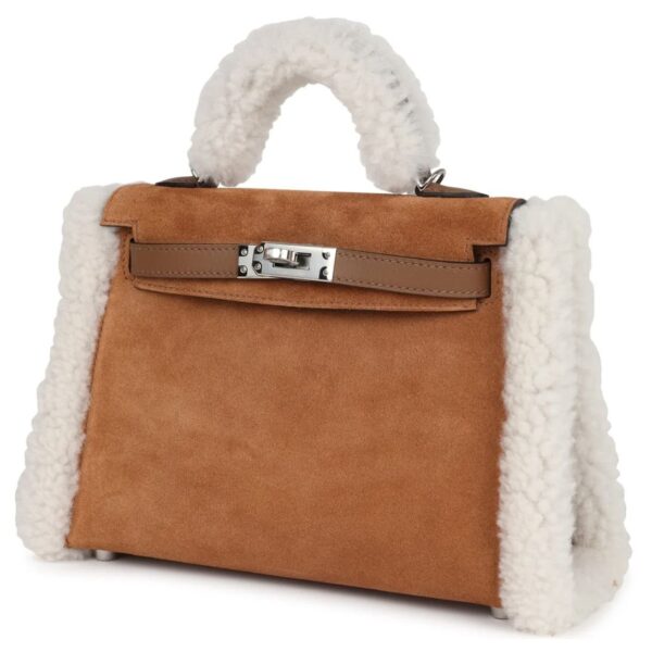 HERMÈS TEDDY KELLY 20 CHAMOIS SHEARLING AND SWIFT PALLADIUM HARDWARE - Image 3