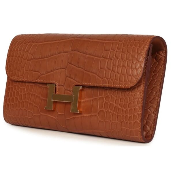 HERMÈS CONSTANCE WALLET TO GO GOLD MATTE ALLIGATOR GOLD HARDWARE - Image 3