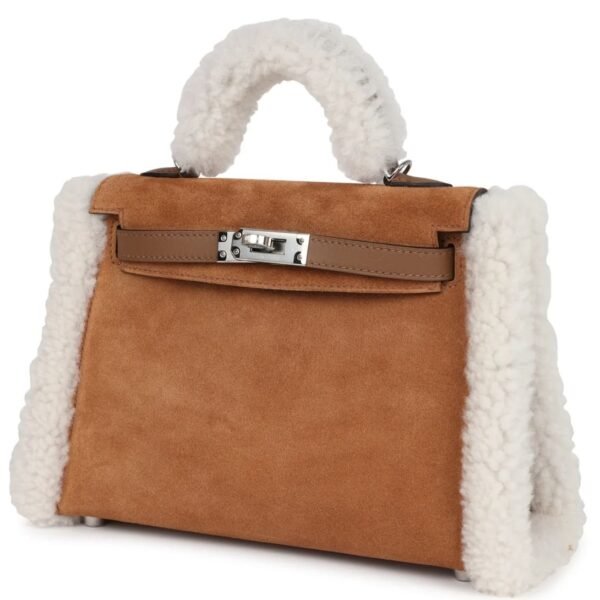 HERMÈS TEDDY KELLY 20 CHAMOIS SHEARLING AND SWIFT PALLADIUM HARDWARE - Image 3