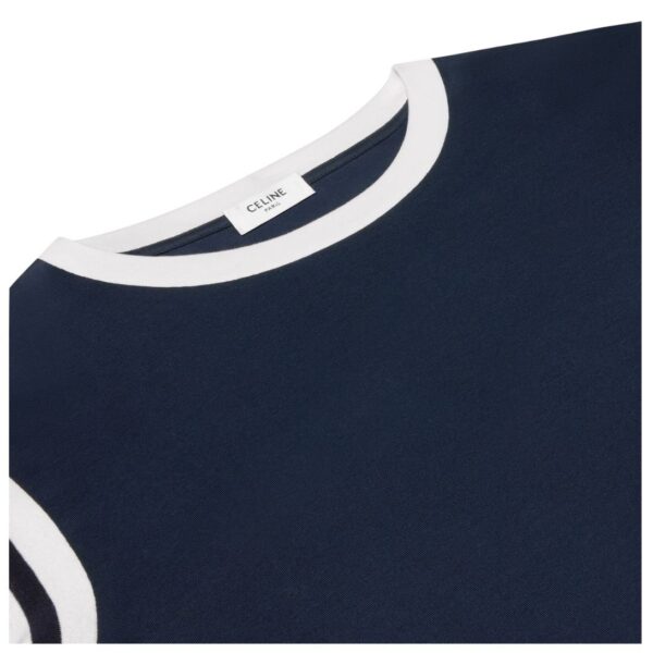 CELINE TRIOMPHE REGULAR T SHIRT IN COTTON JERSEY DEEP NAVY-WHITE - Image 4