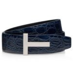 TOM FORD CROCODILE T ICON BELT DARK NAVY