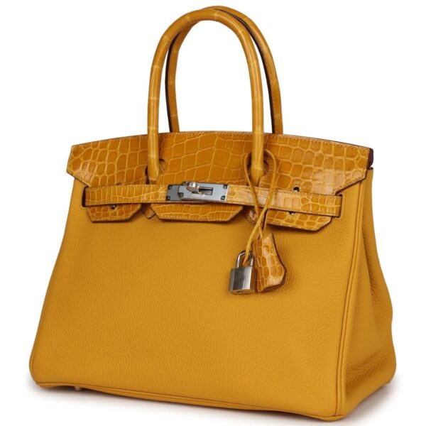 HERMÈS BIRKIN 30 JAUNE AMBRE SHINY NILOTICUS CROCODILE AND TOGO TOUCH PALLADIUM HARDWARE - Image 3