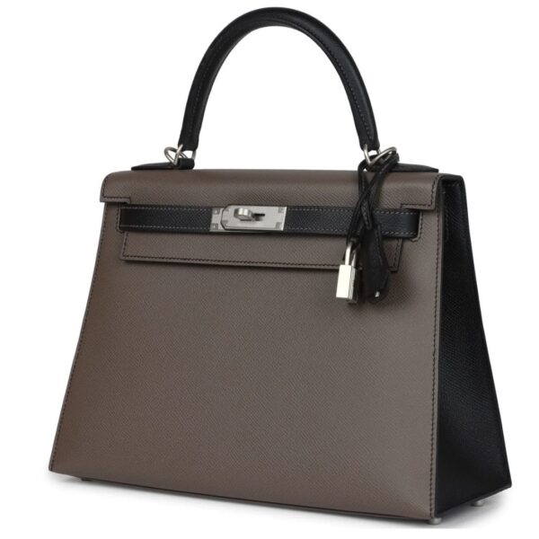 HERMÈS SPECIAL ORDER HSS KELLY SELLIER 28 ETAIN AND BLACK EPSOM BRUSHED PALLADIUM HARDWARE - Image 3