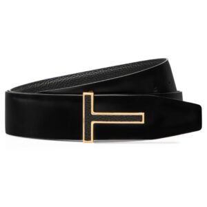 TOM FORD GRAIN LEATHER INSERT BUCKLE T BELT BROWN