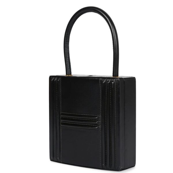 VINTAGE HERMÈS MINI CADENA LOCK BAG BLACK BOX CALF GOLD HARDWARE - Image 3