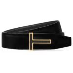 TOM FORD GRAIN LEATHER INSERT BUCKLE T BELT BLACK