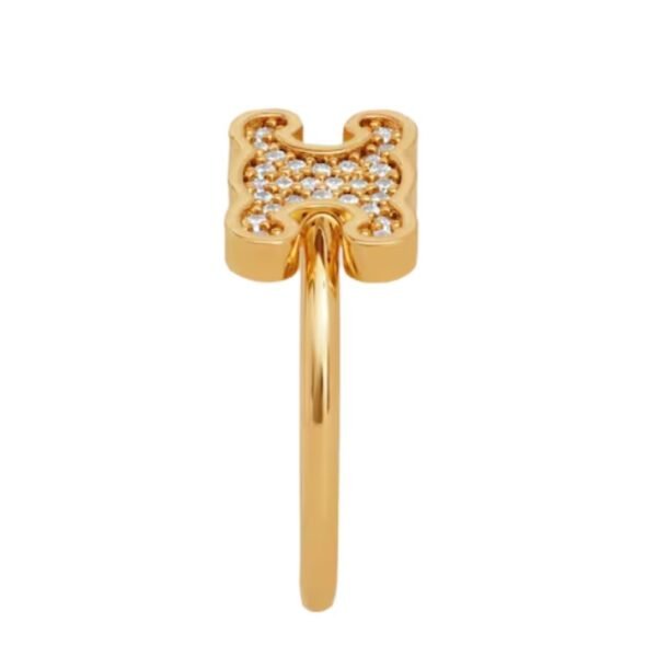 CELINE TRIOMPHE RHINESTONE SMALL RING IN BRASS WITH GOLD FINISH AND CRYSTALS - Image 3