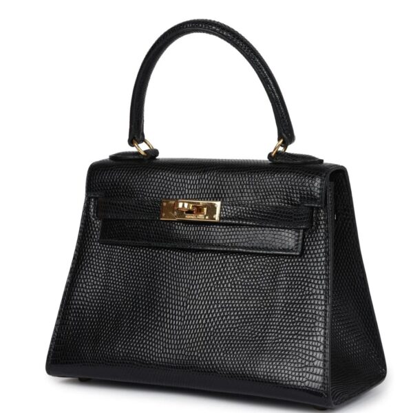 VINTAGE HERMÈS KELLY SELLIER 20 BLACK VARANUS SALVATOR LIZARD GOLD HARDWARE - Image 3