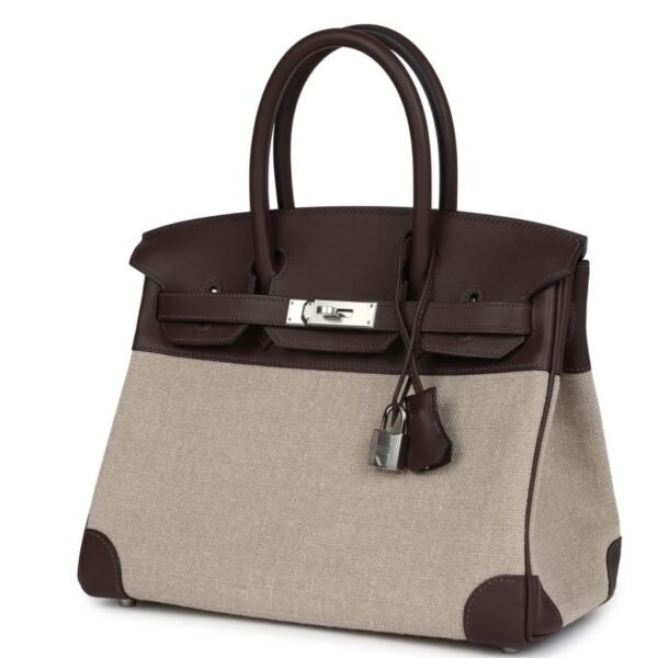 HERMÈS BIRKIN 30 BIVOUAC FICELLE CANVAS AND MOKA SWIFT PALLADIUM HARDWARE - Image 3