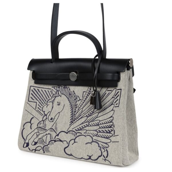 HERMÈS HERBAG ZIP PEGASE POP PM 31 ECRU TOILE H CANVAS AND BLACK HUNTER PALLADIUM HARDWARE - Image 3