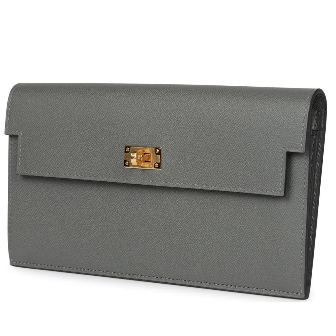 HERMÈS KELLY POCKET LONG WALLET GRIS MEYER MADAME GOLD HARDWARE - Image 3
