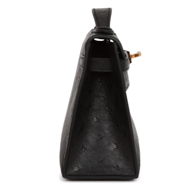 HERMÈS KELLY POCHETTE BLACK OSTRICH GOLD HARDWARE - Image 4