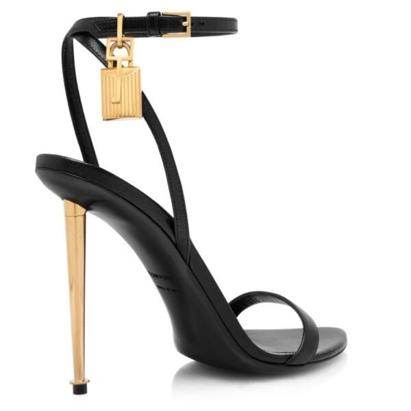 TOM FORD SHINY LEATHER PADLOCK POINTY NAKED SANDAL BLACK - Image 4