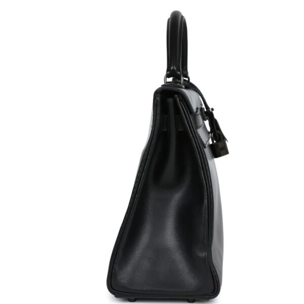 PRE-OWNED HERMÈS RARE KELLY RETOURNE 32 SO BLACK BOX BLACK HARDWARE - Image 4