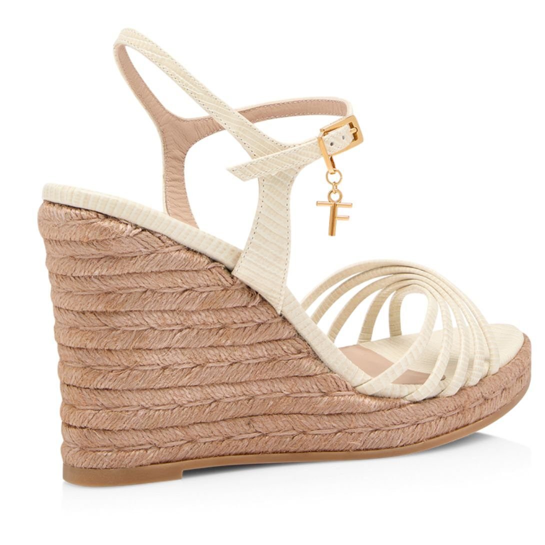 TOM FORD PRINTED LIZARD LEATHER CABANA WEDGE ESPADRILLE IVORY - Image 4