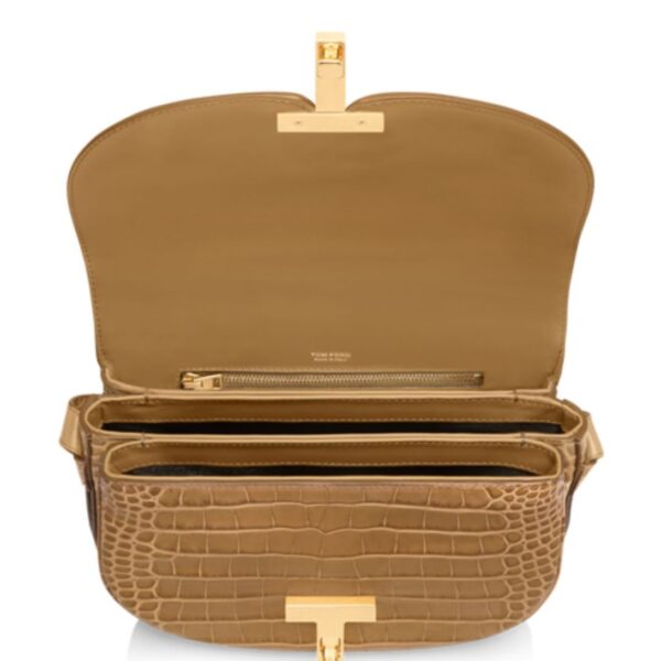 TOM FORD SHINY STAMPED CROCODILE LEATHER WALLIS CROSSBODY BAG LIGHT BEIGE - Image 6