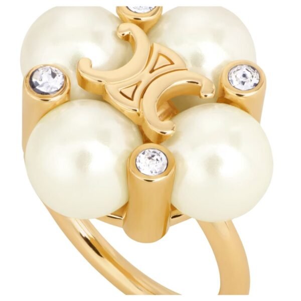 CELINE LES PERLES RING IN STRASS RESIN PEARLS AND BRASS WITH GOLD FINISH - Image 4