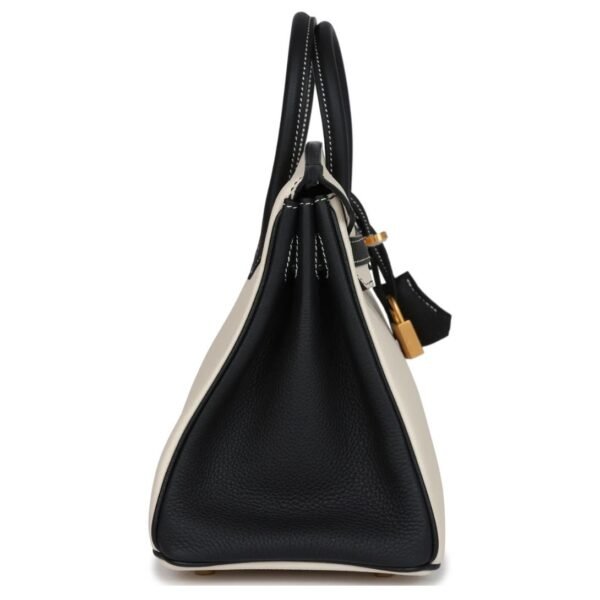 HERMÈS SPECIAL ORDER (HSS) BIRKIN 25 CRAIE AND BLACK TOGO BRUSHED GOLD HARDWARE - Image 4