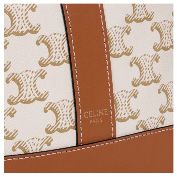 CELINE SMALL BUCKET IN TRIOMPHE CANVAS AND CALFSKIN WHITE - Image 5